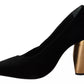 Jil Sander Black Leather Suede Block Heels Pumps Shoes