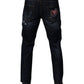 Dolce & Gabbana Dark Blue Cotton Tattered Skinny Denim Jeans