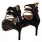 Valentino Black Multi Strap Leather Mid Heels Pumps Shoes