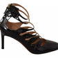 Valentino Black Multi Strap Leather Mid Heels Pumps Shoes