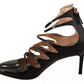 Valentino Black Multi Strap Leather Mid Heels Pumps Shoes