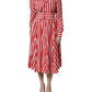 Dolce & Gabbana White Red Stripes Long Sleeves Midi Dress