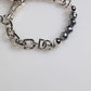 Dolce & Gabbana Silver Tone Chain Lobster Clasp Logo Gray Pearls Bracelet