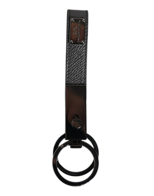 Dolce & Gabbana Brown Leather DG Plaque Double Keyring Holder Keychain