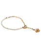 Dolce & Gabbana Gold Chain Brass Faux Pearl Charm Logo Pendant Necklace