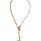 Dolce & Gabbana Gold Chain Brass Faux Pearl Charm Logo Pendant Necklace