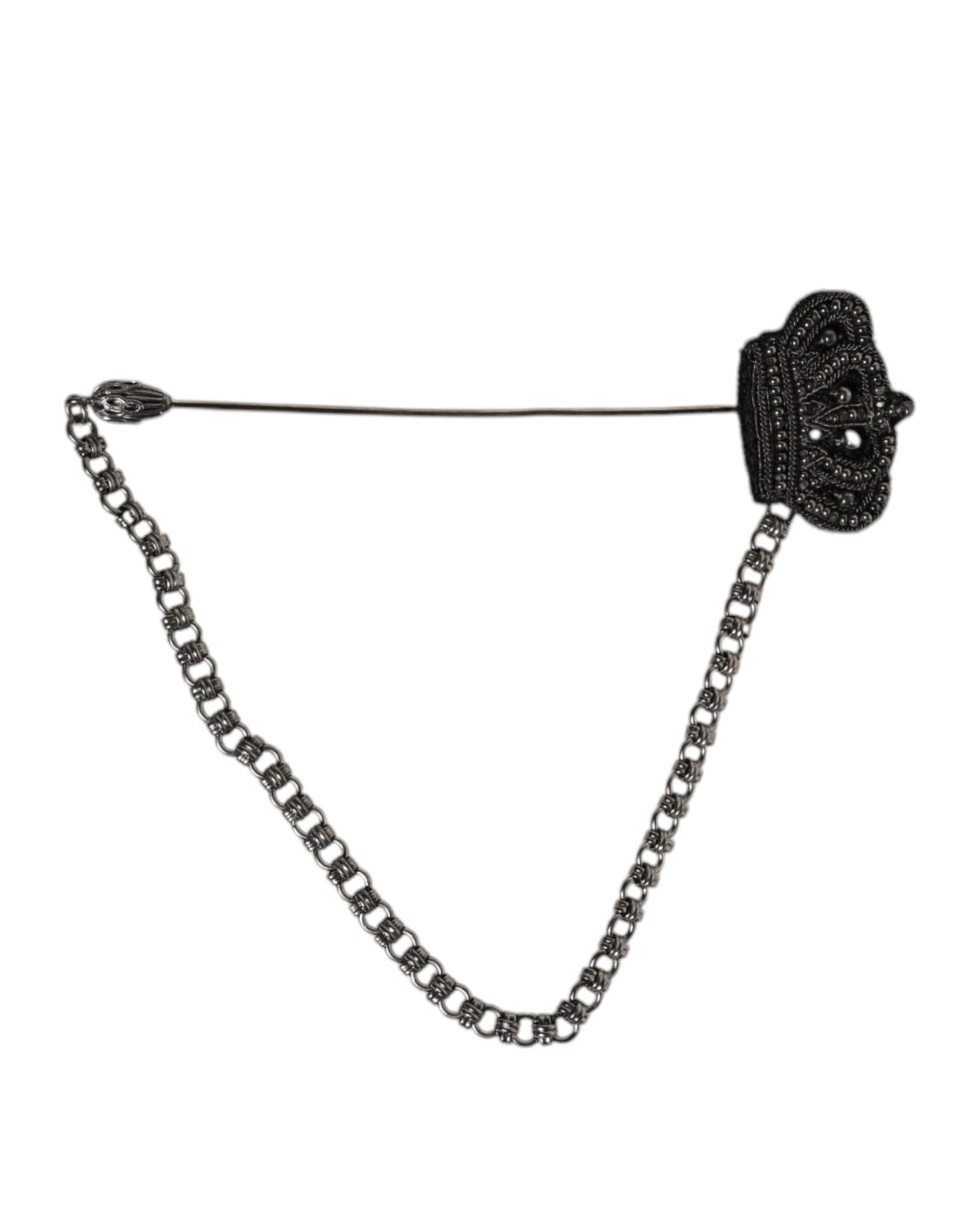 Dolce & Gabbana Silver Tone Brass Crown Chain Women Brooch Lapel Pin