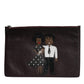 Dolce & Gabbana Brown Leather #DGFAMILY Embellished Men Clutch Pouch Bag