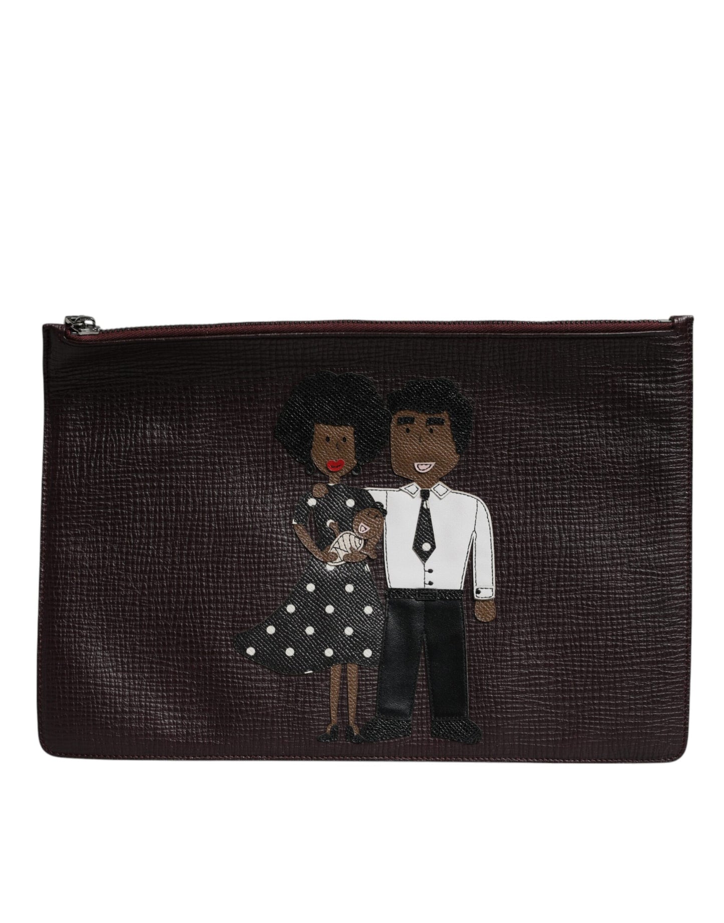 Dolce & Gabbana Brown Leather #DGFAMILY Embellished Men Clutch Pouch Bag