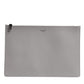 Dolce & Gabbana Gray Solid Leather DG Logo Men Clutch Zip Pouch Bag