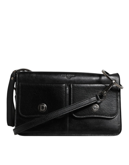 Dolce & Gabbana Black Leather Logo Purse Shoulder Crossbody Bag