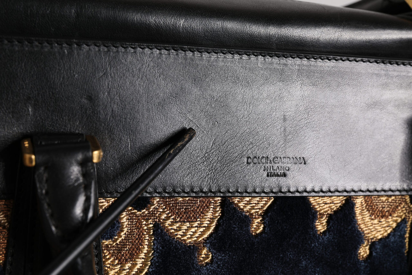 Dolce & Gabbana Black Floral Jacquard Handbag Shoulder Tote Bag