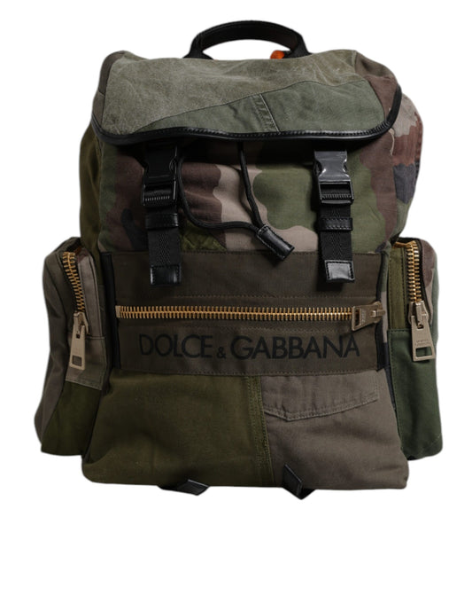 Dolce & Gabbana Military Green Patchwork School Backpack Bag