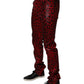 Dolce & Gabbana Red Leopard Cotton Slim Fit Denim Jeans