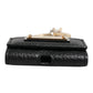 Dolce & Gabbana Black Leather Strap Gold Metal Logo Plaque Airpods Case