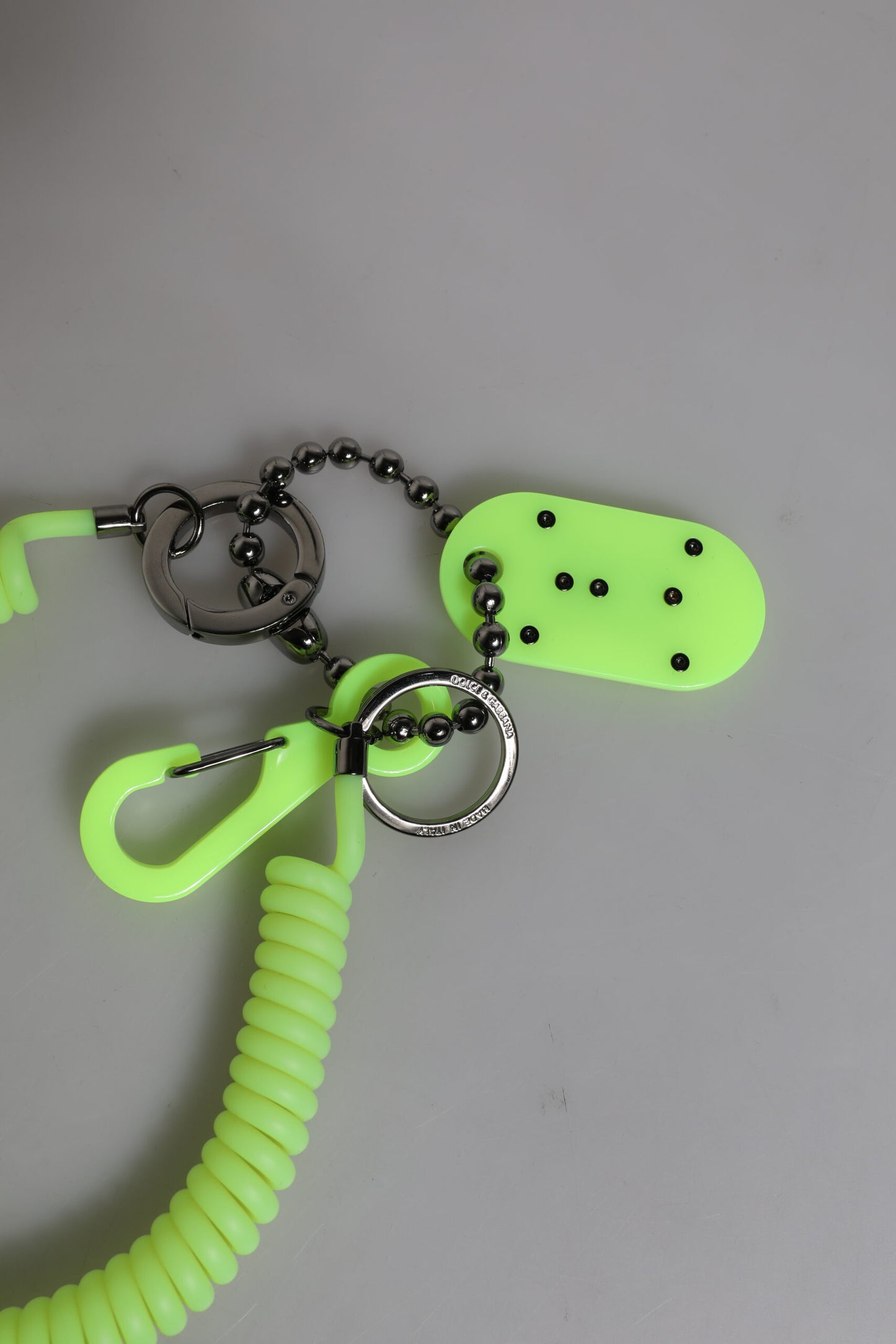 Dolce & Gabbana Green Springy Key Holder DG Logo Men's Keychain Keyring