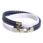 Dolce & Gabbana Blue White Leather Trimmed DG Engraved Silver Tone Clasp Bracelet