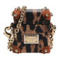 Dolce & Gabbana Brown Leopard Metal Logo Plaque Gold Chain Airpods Case