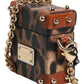 Dolce & Gabbana Brown Leopard Metal Logo Plaque Gold Chain Airpods Case