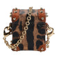 Dolce & Gabbana Brown Leopard Metal Logo Plaque Gold Chain Airpods Case