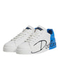 Dolce & Gabbana White Blue Leather Logo Low Top Sneakers Shoes
