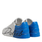 Dolce & Gabbana White Blue Leather Logo Low Top Sneakers Shoes