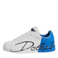 Dolce & Gabbana White Blue Leather Logo Low Top Sneakers Shoes