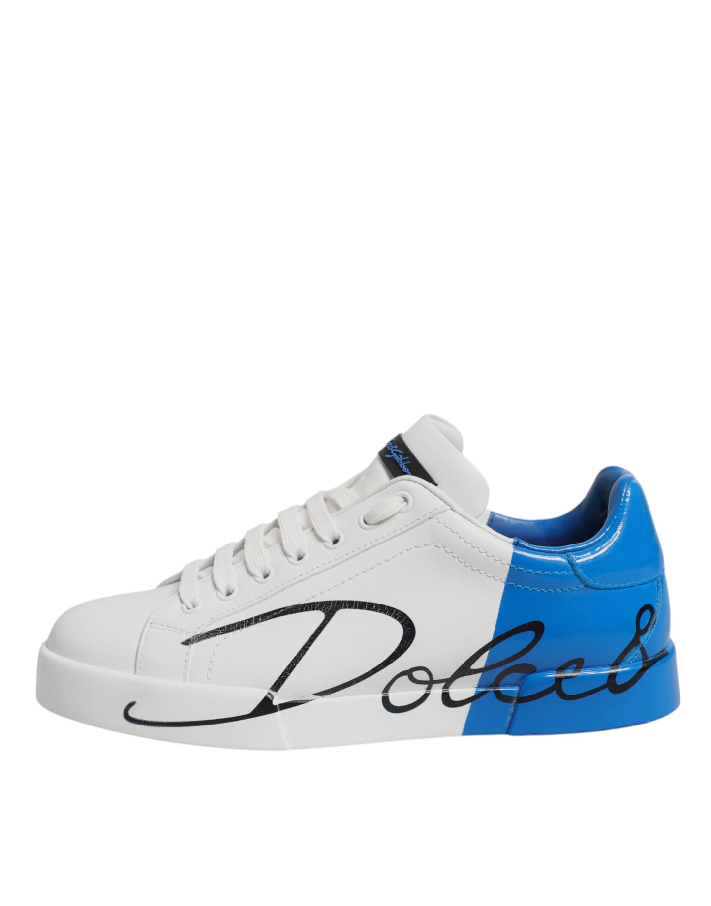 Dolce & Gabbana White Blue Leather Logo Low Top Sneakers Shoes