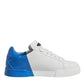 Dolce & Gabbana White Blue Leather Logo Low Top Sneakers Shoes