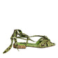 Dolce & Gabbana Green Animal Print Ankle Wrap Sandals Shoes