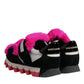 Dolce & Gabbana Black Pink Fur Embellished Sneakers Shoes