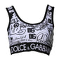 Dolce & Gabbana White Graffiti Print Logo Band Sports Bra Top