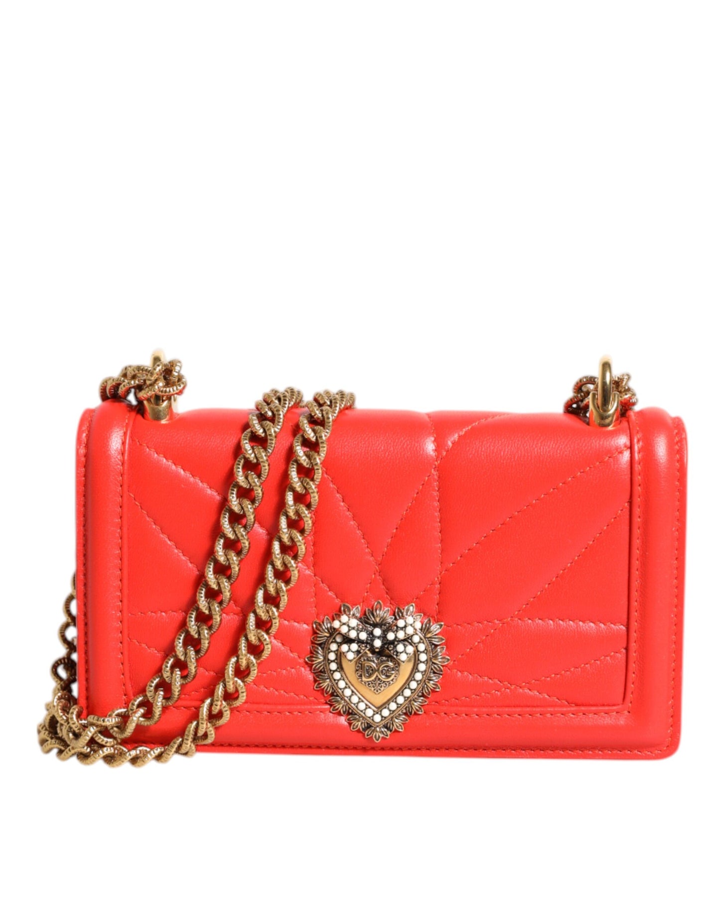 Dolce & Gabbana Red Leather Quilted Devotion Crossbody Phone Cover Bag