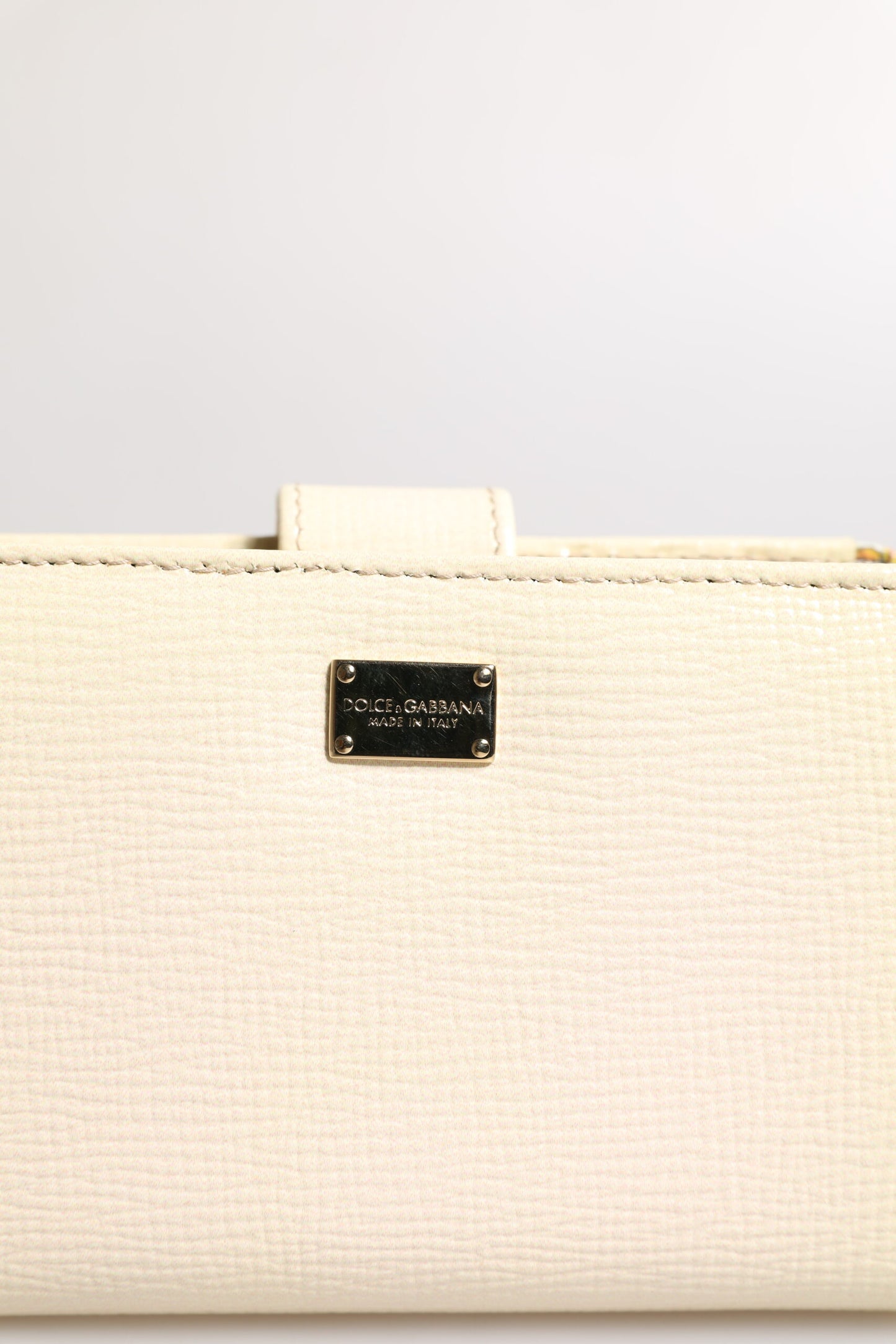 Dolce & Gabbana Ivory Calf Leather Compact Logo Plaque Card Holder Wallet