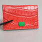 Dolce & Gabbana Red Exotic Leather Logo Plaque Card Holder Wallet