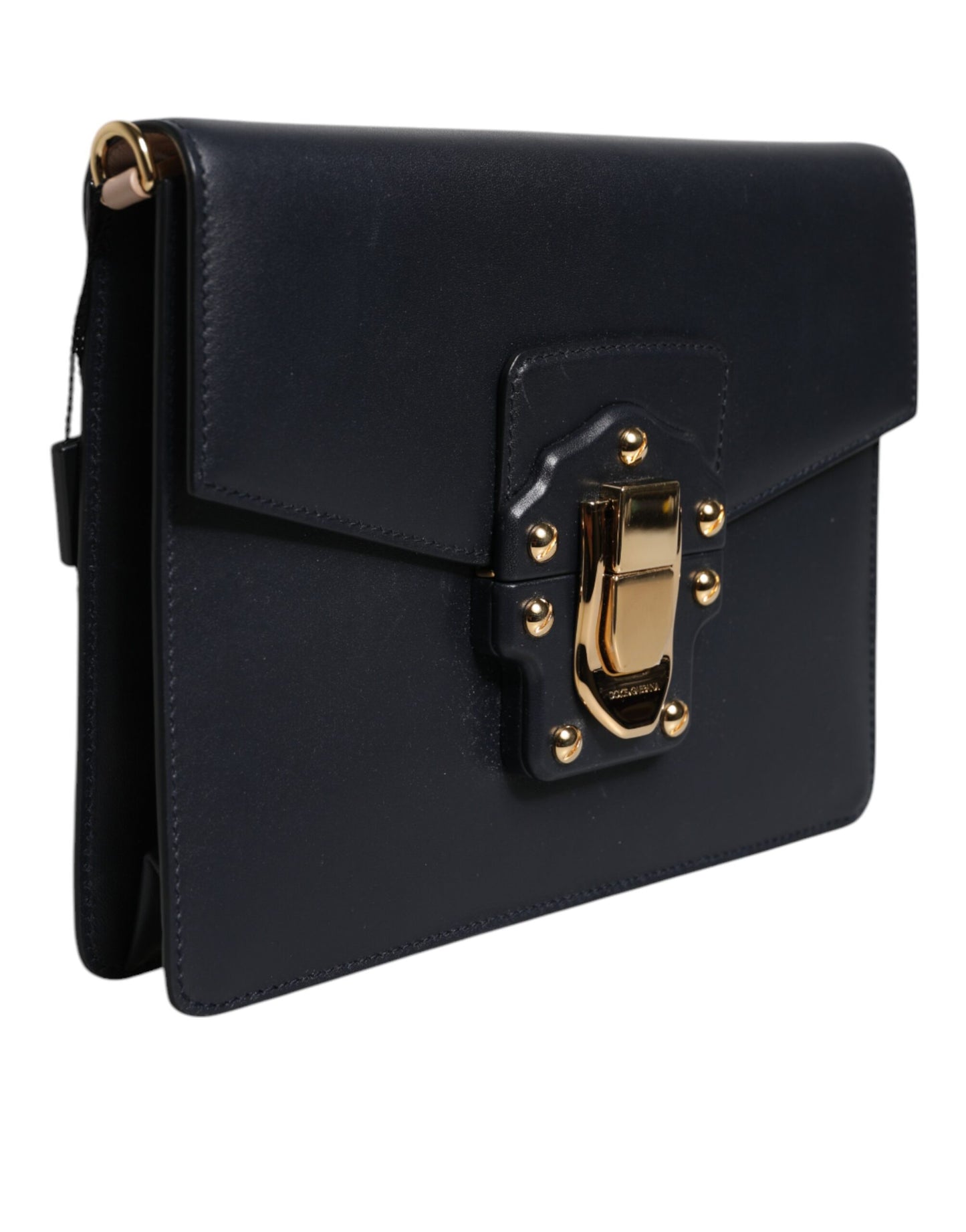 Dolce & Gabbana Black Leather Logo Gold Crossbody Purse Bag