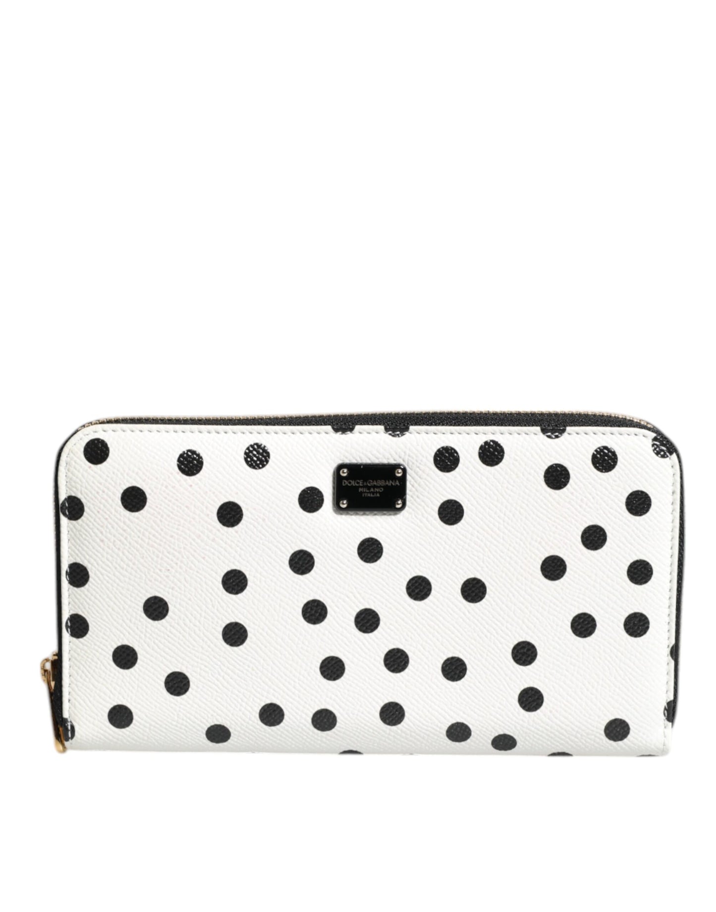 Dolce & Gabbana White Black Striped Leather Zip Around Continental Wallet