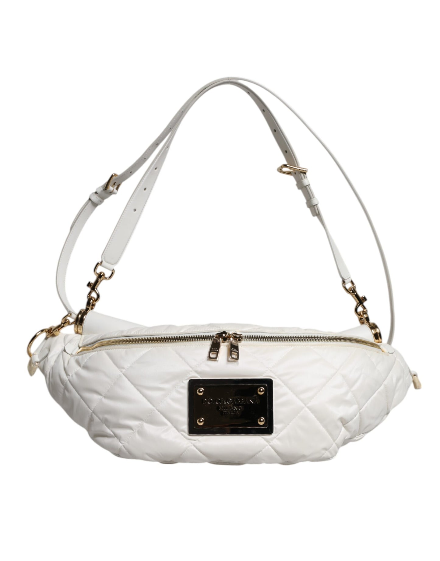 Dolce & Gabbana White Quilted Logo Plaque Belt Waist Fanny Pack Bag