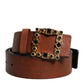 Dolce & Gabbana Brown Leather Gold Crystal Buckle Belt