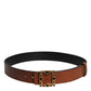 Dolce & Gabbana Brown Leather Gold Crystal Buckle Belt