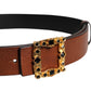 Dolce & Gabbana Brown Leather Gold Crystal Buckle Belt
