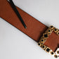 Dolce & Gabbana Brown Leather Gold Crystal Buckle Belt
