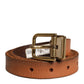 Dolce & Gabbana Brown Leather Gold Tone Metal Buckle Belt
