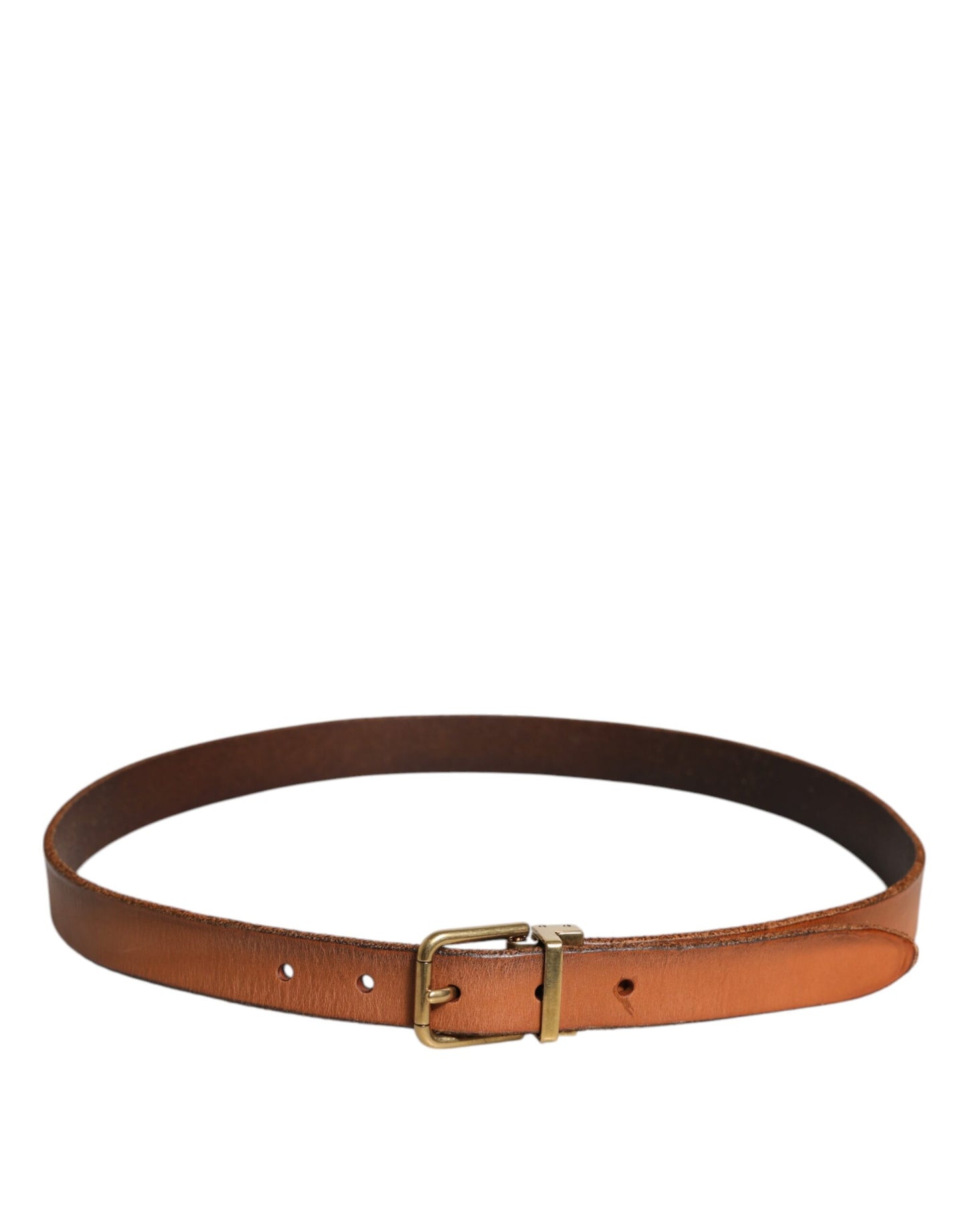 Dolce & Gabbana Brown Leather Gold Tone Metal Buckle Belt