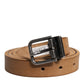 Dolce & Gabbana Brown Leather Silver Tone Metal Buckle Belt