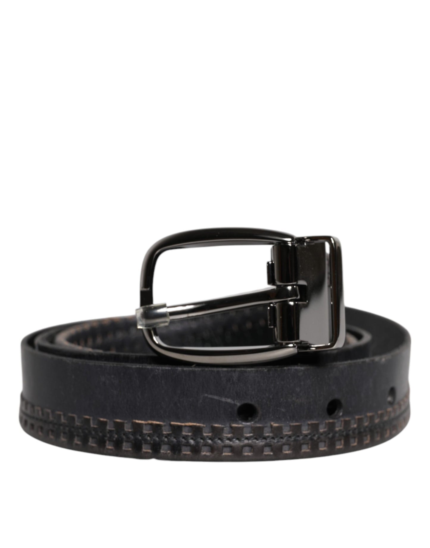 Dolce & Gabbana Black Leather Silver Tone Metal Buckle Belt