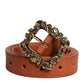 Dolce & Gabbana Brown Leather Gold Metal Baroque Buckle Belt