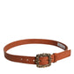Dolce & Gabbana Brown Leather Gold Metal Baroque Buckle Belt