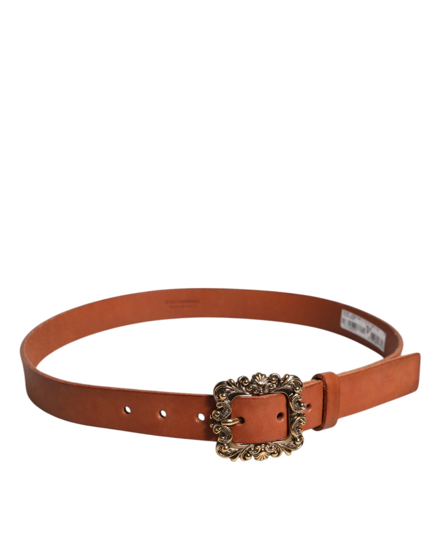 Dolce & Gabbana Brown Leather Gold Metal Baroque Buckle Belt