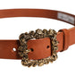 Dolce & Gabbana Brown Leather Gold Metal Baroque Buckle Belt